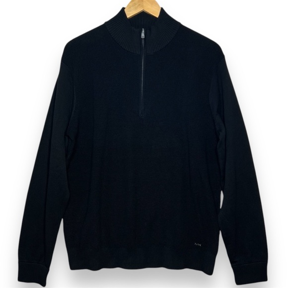 Michael Kors Other - Michael Kors Sweater Men’s L Textured Knit 1/4 Zip Black Mock Neck Quiet Luxury